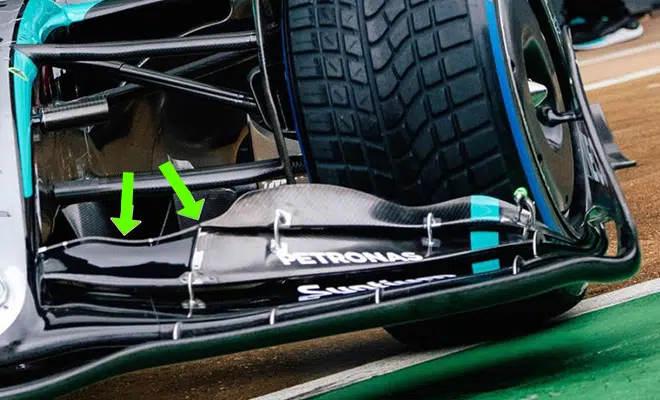 Mercedes' W15 Unveils Radical Front Wing at Silverstone