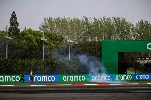 Why is the trackside grass in Shanghai catching fire