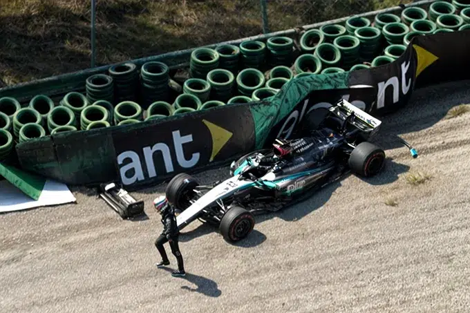 George Russell's Mercedes Wrecked in FP1 Drama