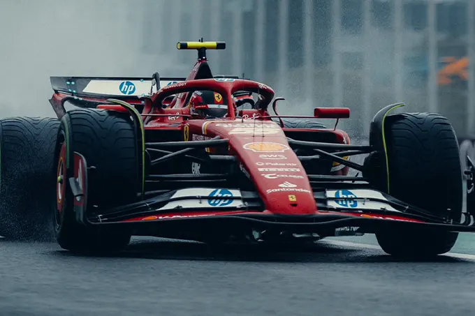 Sainz Battles with Unpredictable SF-24 in Wet Conditions